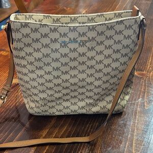 Michael Kors Tan and Brown MK Logo Crossbody Bag